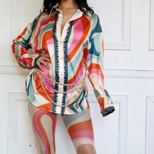 Satin Printed Button Down Shirt